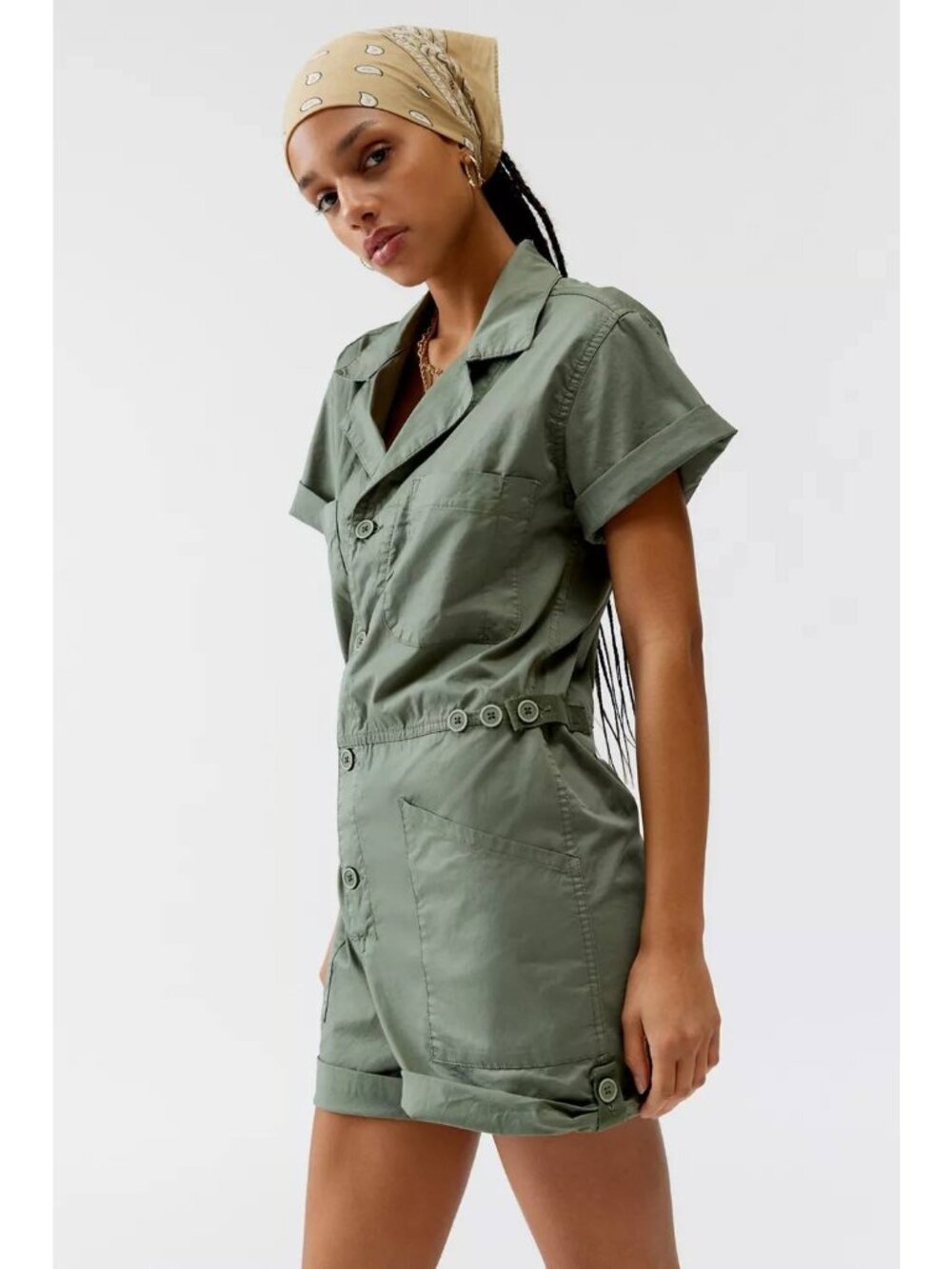 Pistola Parker Camp Collar Utility Relaxed Romper Meadow Green Women's XS
